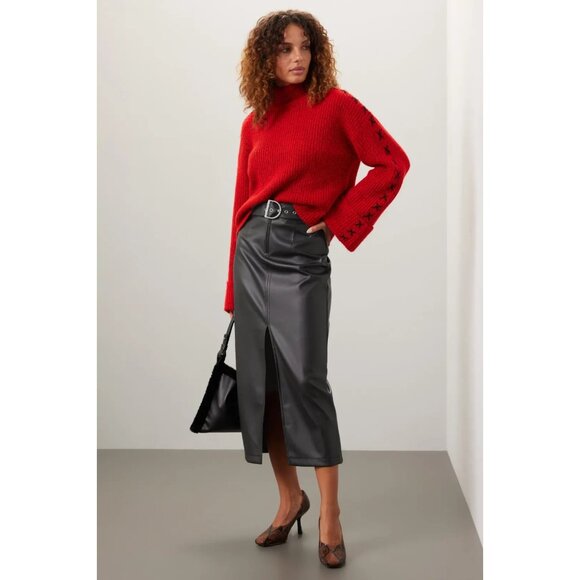 Ashley Park Black Faux Leather Maxi Skirt – Women’s Size 12 (Retails $225) - Picture 1 of 8